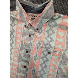 Vans Shirt Men Small Red Gray Aztec Button Down Pocket Logo Retro 90s Y2K Causal